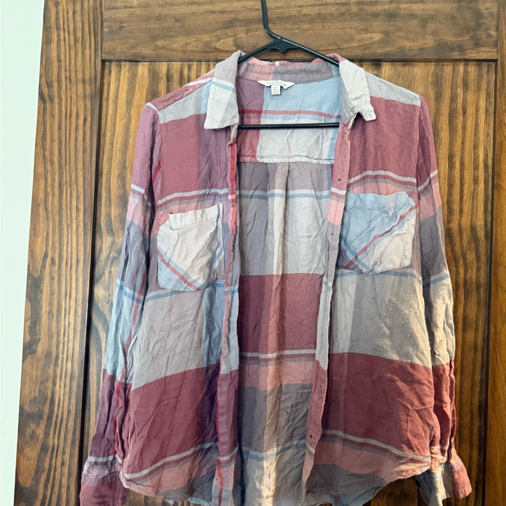 Lucky Brand Women's Casual Plaid Shirt - Red and Gray